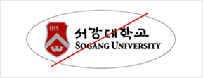 임의의 도형안에 교표와 로고타입을 적용한 경우 예시 이미지